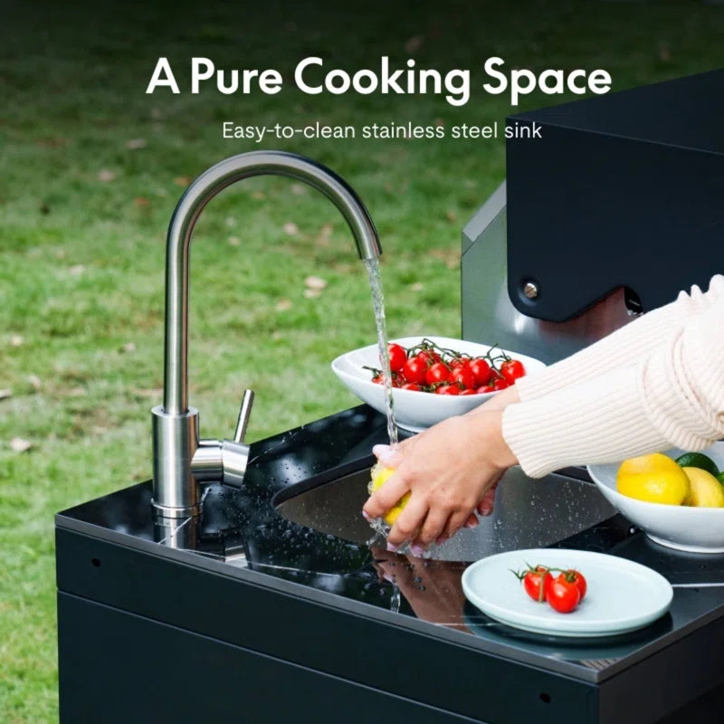 Akoah 4-Piece Modular Outdoor Kitchen Island Set with 8-Burner Grill, Fridge & Wheels