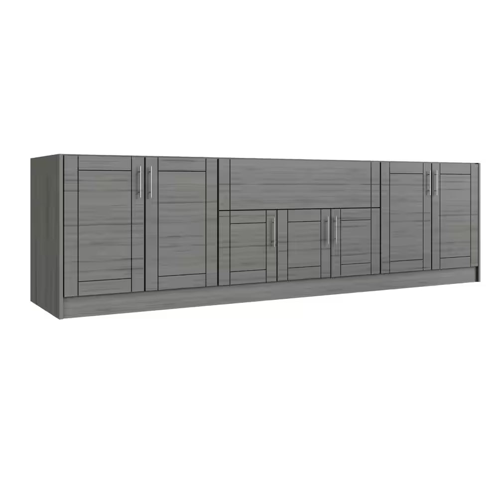 Sanibel Dark Ash 17-Piece 121.25 In. X 34.5 In. X 28 In. Outdoor Kitchen Cabinet Island Set