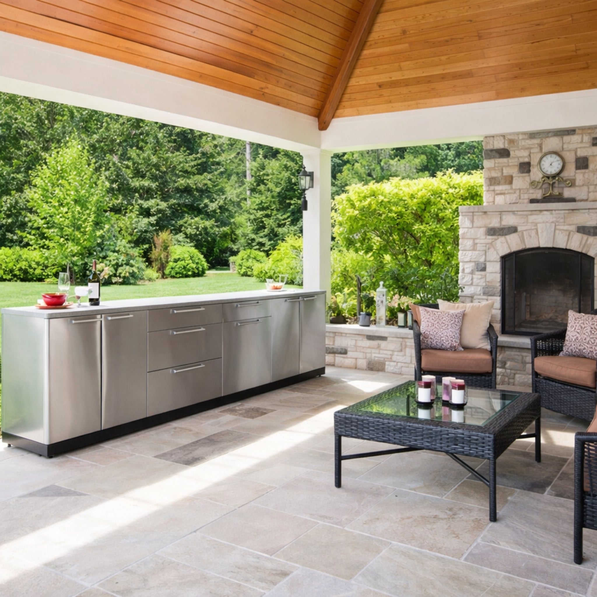 Outdoor Kitchen 4 Piece Cabinet Set in Stainless Steel with Countertop and Covers