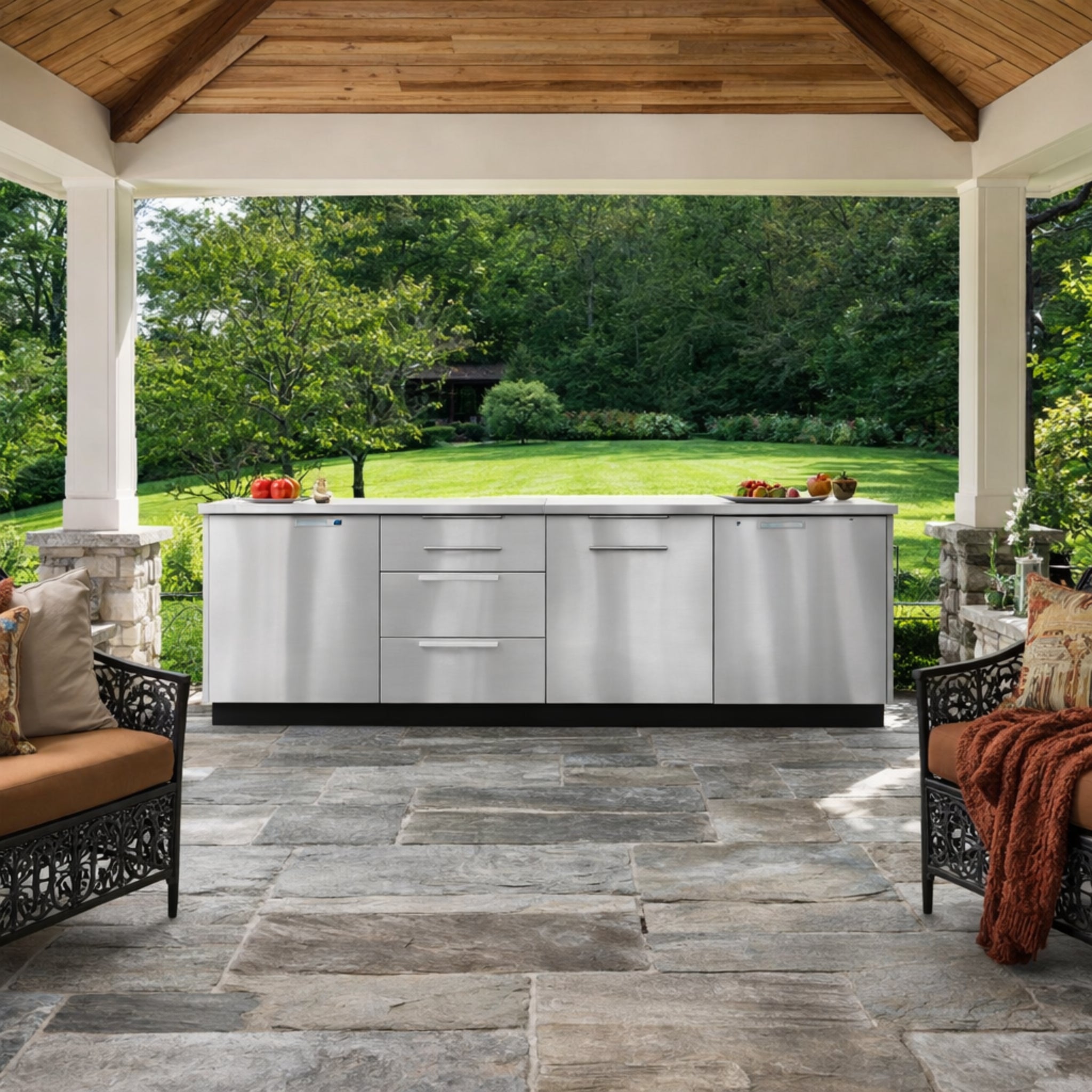 Outdoor Kitchen 4 Piece Cabinet Set in Stainless Steel with Countertop and Covers