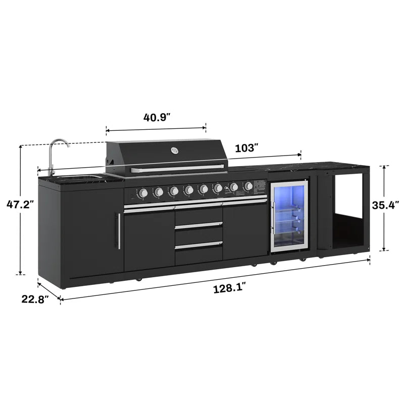Akoah 4-Piece Modular Outdoor Kitchen Island Set with 8-Burner Grill,