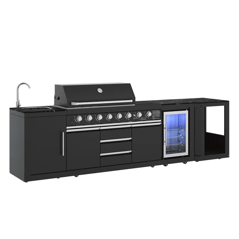 Akoah 4-Piece Modular Outdoor Kitchen Island Set with 8-Burner Grill,