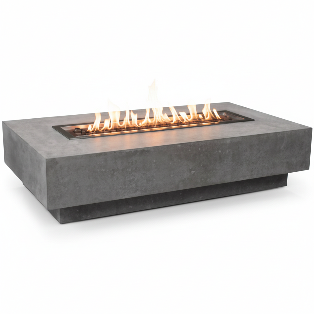 Hampton Concrete Fire Pit 56" X 32" Outdoor Patio Firepit Includes Lava Rocks Modern Fire Pits & Outdoor Fireplaces for Garden, Deck, Indoor & Outdoor Heating