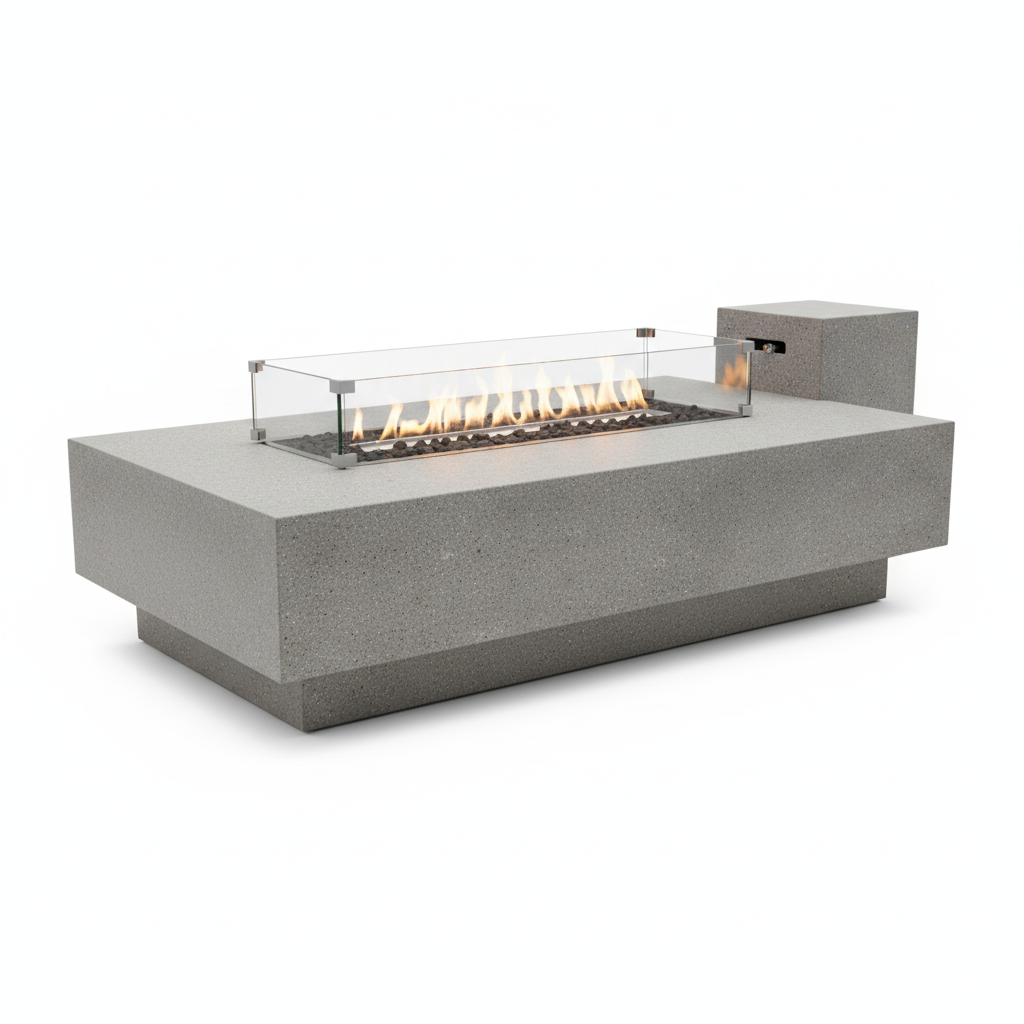 Hampton Concrete Fire Pit 56" X 32" Outdoor Patio Firepit Includes Lava Rocks Modern Fire Pits & Outdoor Fireplaces for Garden, Deck, Indoor & Outdoor Heating